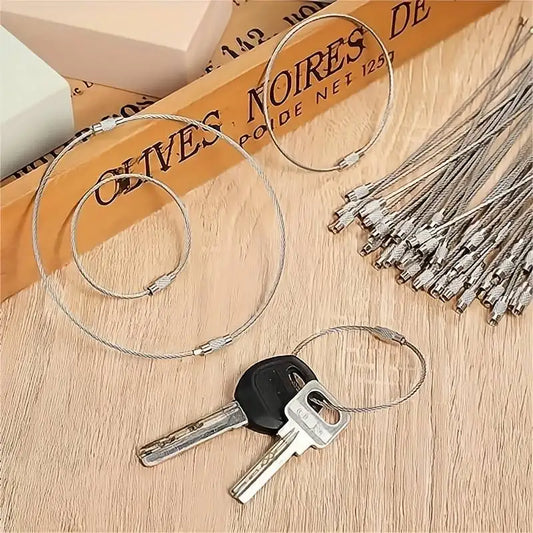 10pcs Stainless Steel Wire Keychain Cable Key Rings Loop Wire Cable Braided Steel Chain Heavy Luggage Tag Ring Tag Holder
