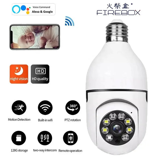 5G Bulb E27 Surveillance Camera Full Color Night Vision Automatic Human Tracking Zoom Indoor Security Monitor Wifi Camera